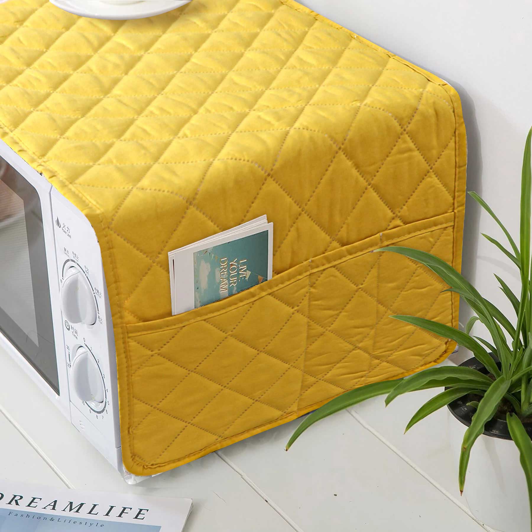 Waterproof Quilted Microwave Oven Cover Beige Skin Yellow