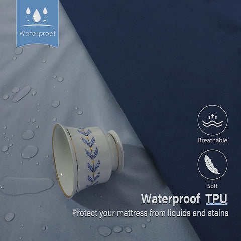 Poly Cotton Waterproof Mattress Protector - Blue