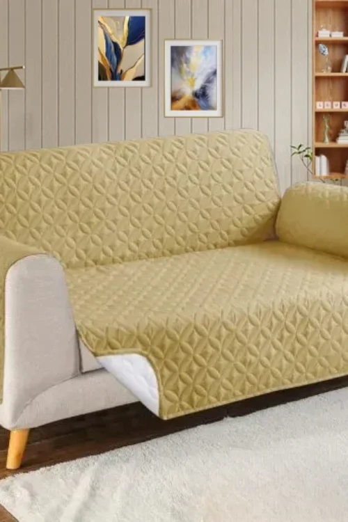 Beige Skin Yellow – Ultrasonic Quilted Sofa Cover-Sofa Runner