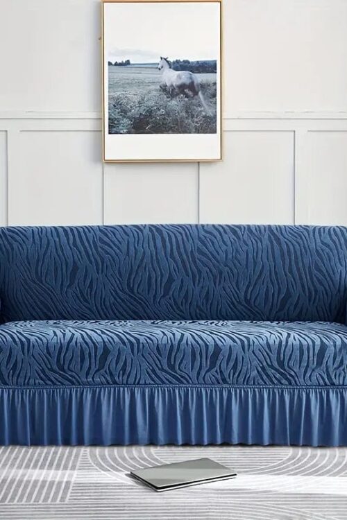 Navy Blue Zebra Velvet Sofa Cover