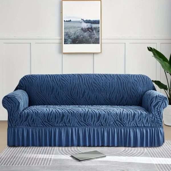 Navy Blue Zebra Velvet Sofa Cover